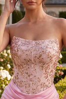 Load image into Gallery viewer, Sparkly Pink Ruched Corset Short Cocktail Dress with Rhinestones