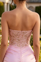 Load image into Gallery viewer, Sparkly Pink Ruched Corset Short Cocktail Dress with Rhinestones