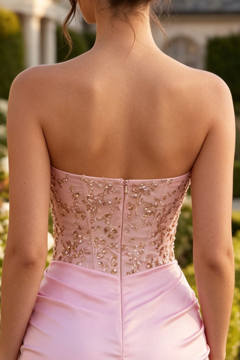 Load image into Gallery viewer, Sparkly Pink Ruched Corset Short Cocktail Dress with Rhinestones