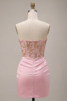 Load image into Gallery viewer, Sparkly Pink Ruched Corset Short Cocktail Dress with Rhinestones