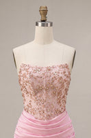 Load image into Gallery viewer, Sparkly Pink Ruched Corset Short Cocktail Dress with Rhinestones