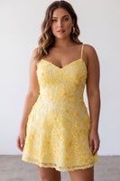 Load image into Gallery viewer, Floral Yellow Beaded A-Line Short Cocktail Dress