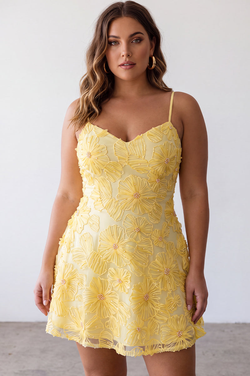 Load image into Gallery viewer, Floral Yellow Beaded A-Line Short Cocktail Dress