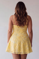 Load image into Gallery viewer, Floral Yellow Beaded A-Line Short Cocktail Dress