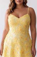Load image into Gallery viewer, Floral Yellow Beaded A-Line Short Cocktail Dress