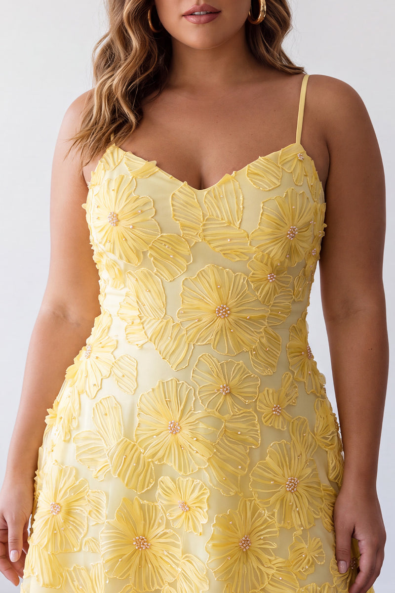 Load image into Gallery viewer, Floral Yellow Beaded A-Line Short Cocktail Dress