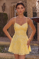 Load image into Gallery viewer, Floral Yellow Beaded A-Line Short Cocktail Dress