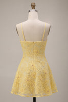Load image into Gallery viewer, Floral Yellow Beaded A-Line Short Cocktail Dress