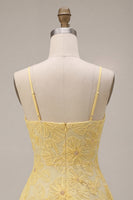 Load image into Gallery viewer, Floral Yellow Beaded A-Line Short Cocktail Dress