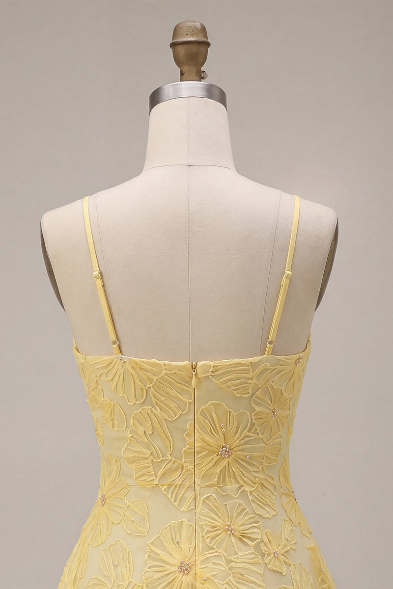 Load image into Gallery viewer, Floral Yellow Beaded A-Line Short Cocktail Dress
