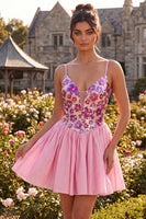 Load image into Gallery viewer, Sparkly Pink Floral Sequin A-Line Short Cocktail Dress