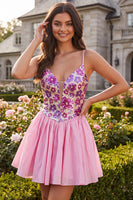 Load image into Gallery viewer, Sparkly Pink Floral Sequin A-Line Short Cocktail Dress
