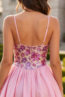 Load image into Gallery viewer, Sparkly Pink Floral Sequin A-Line Short Cocktail Dress