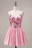 Load image into Gallery viewer, Sparkly Pink Floral Sequin A-Line Short Cocktail Dress