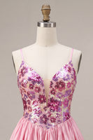 Load image into Gallery viewer, Sparkly Pink Floral Sequin A-Line Short Cocktail Dress