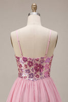 Load image into Gallery viewer, Sparkly Pink Floral Sequin A-Line Short Cocktail Dress