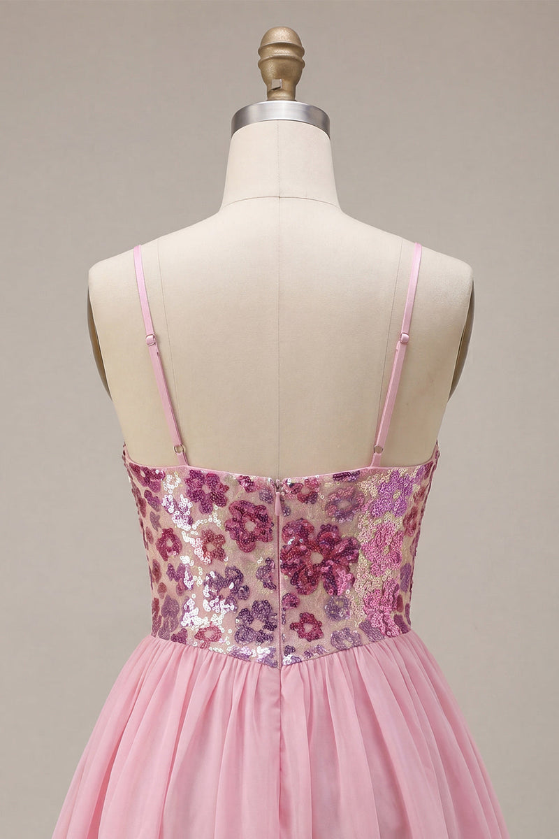 Load image into Gallery viewer, Sparkly Pink Floral Sequin A-Line Short Cocktail Dress