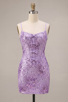 Load image into Gallery viewer, Sparkly Plum Sequin Corset Tight Short Cocktail Dress