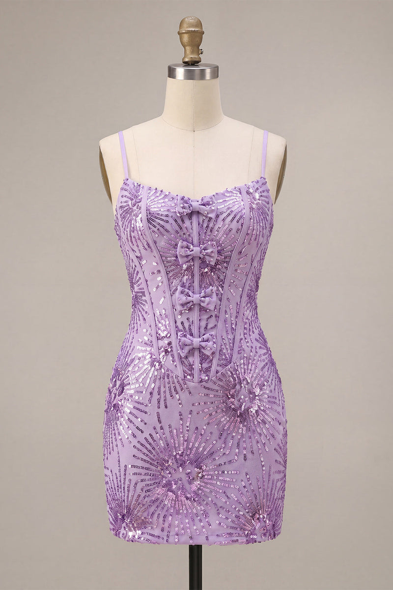 Load image into Gallery viewer, Sparkly Plum Sequin Corset Tight Short Cocktail Dress