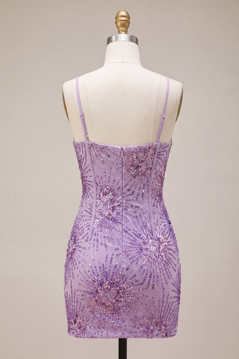 Load image into Gallery viewer, Sparkly Plum Sequin Corset Tight Short Cocktail Dress