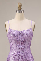Load image into Gallery viewer, Sparkly Plum Sequin Corset Tight Short Cocktail Dress