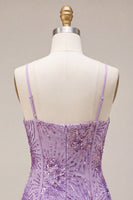 Load image into Gallery viewer, Sparkly Plum Sequin Corset Tight Short Cocktail Dress