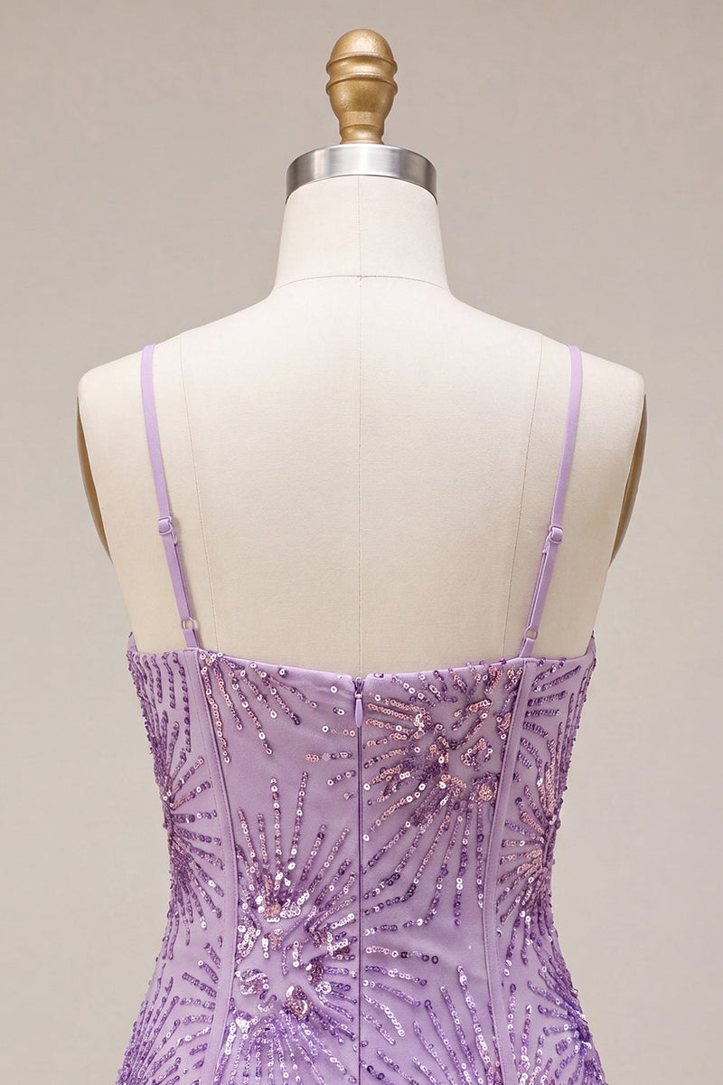 Load image into Gallery viewer, Sparkly Plum Sequin Corset Tight Short Cocktail Dress