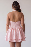 Load image into Gallery viewer, Floral Pink Jacquard Halter A-Line Short Cocktail Dress