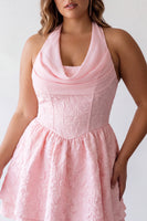 Load image into Gallery viewer, Floral Pink Jacquard Halter A-Line Short Cocktail Dress