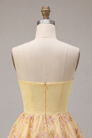 Load image into Gallery viewer, Sparkly Floral Light Yellow Sequin A-Line Short Cocktail Dress