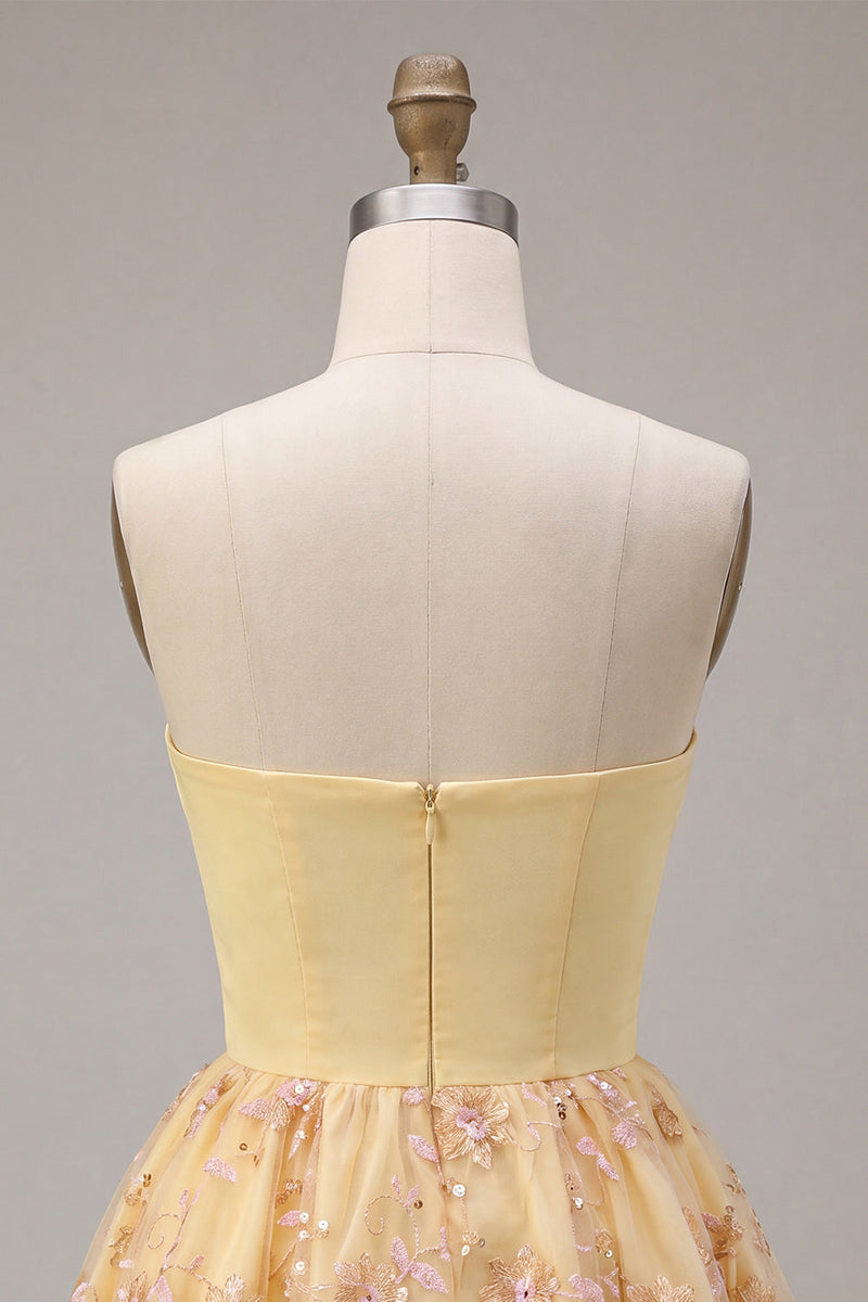 Load image into Gallery viewer, Sparkly Floral Light Yellow Sequin A-Line Short Cocktail Dress
