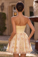 Load image into Gallery viewer, Sparkly Floral Light Yellow Sequin A-Line Short Cocktail Dress