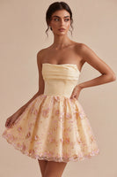 Load image into Gallery viewer, Sparkly Floral Light Yellow Sequin A-Line Short Cocktail Dress
