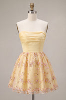 Load image into Gallery viewer, Sparkly Floral Light Yellow Sequin A-Line Short Cocktail Dress