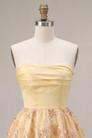 Load image into Gallery viewer, Sparkly Floral Light Yellow Sequin A-Line Short Cocktail Dress