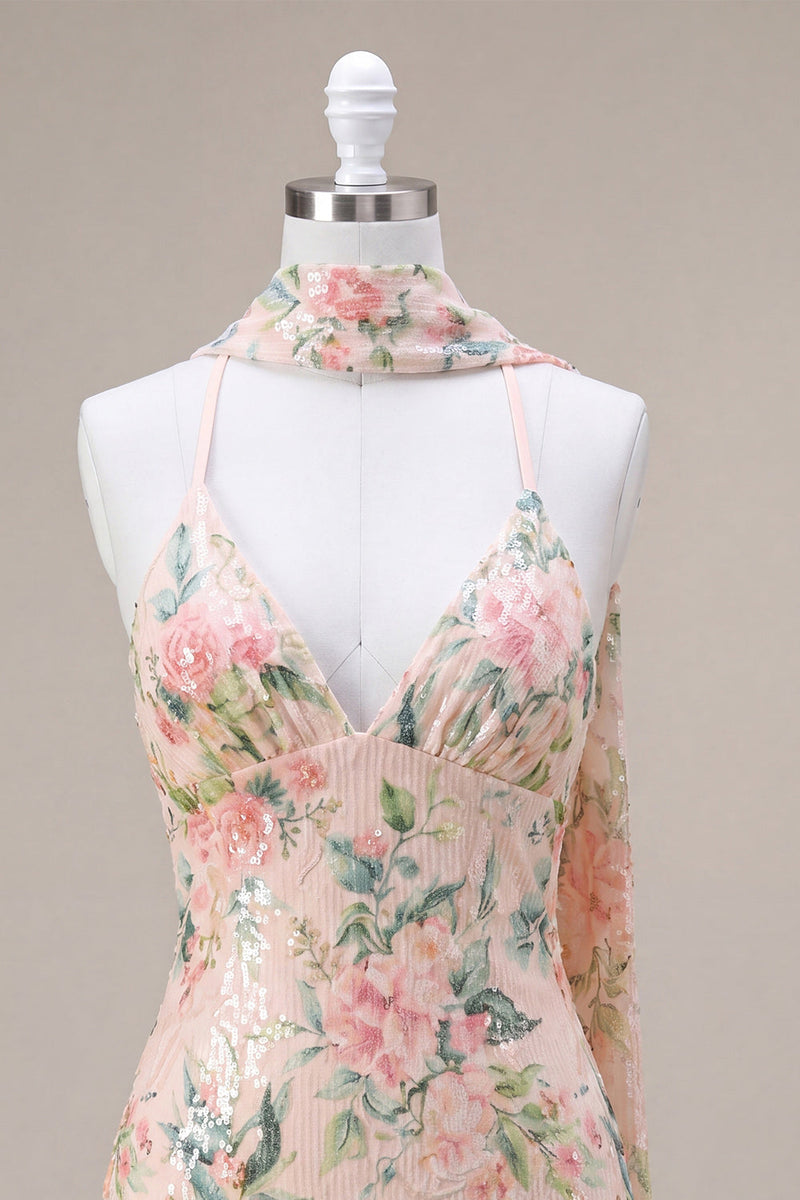 Load image into Gallery viewer, Sparkly White Pink Flower Tight Sequin Fringed Short Cocktail Dress