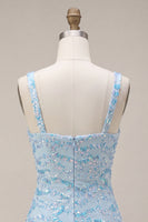 Load image into Gallery viewer, Sparkly Sky Blue Sequin Tight Short Cocktail Dress with Slit
