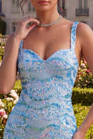 Load image into Gallery viewer, Sparkly Sky Blue Sequin Tight Short Cocktail Dress with Slit