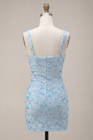 Load image into Gallery viewer, Sparkly Sky Blue Sequin Tight Short Cocktail Dress with Slit