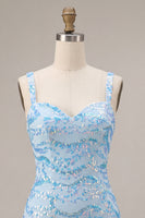 Load image into Gallery viewer, Sparkly Sky Blue Sequin Tight Short Cocktail Dress with Slit