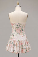 Load image into Gallery viewer, White Pink Flower Sequin A-Line Short Cocktail Dress with Neck Scarf