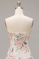 Load image into Gallery viewer, White Pink Flower Sequin A-Line Short Cocktail Dress with Neck Scarf