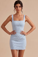 Load image into Gallery viewer, Sparkly Sky Blue Beaded Tight Short Cocktail Dress