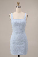 Load image into Gallery viewer, Sparkly Sky Blue Beaded Tight Short Cocktail Dress
