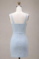 Load image into Gallery viewer, Sparkly Sky Blue Beaded Tight Short Cocktail Dress