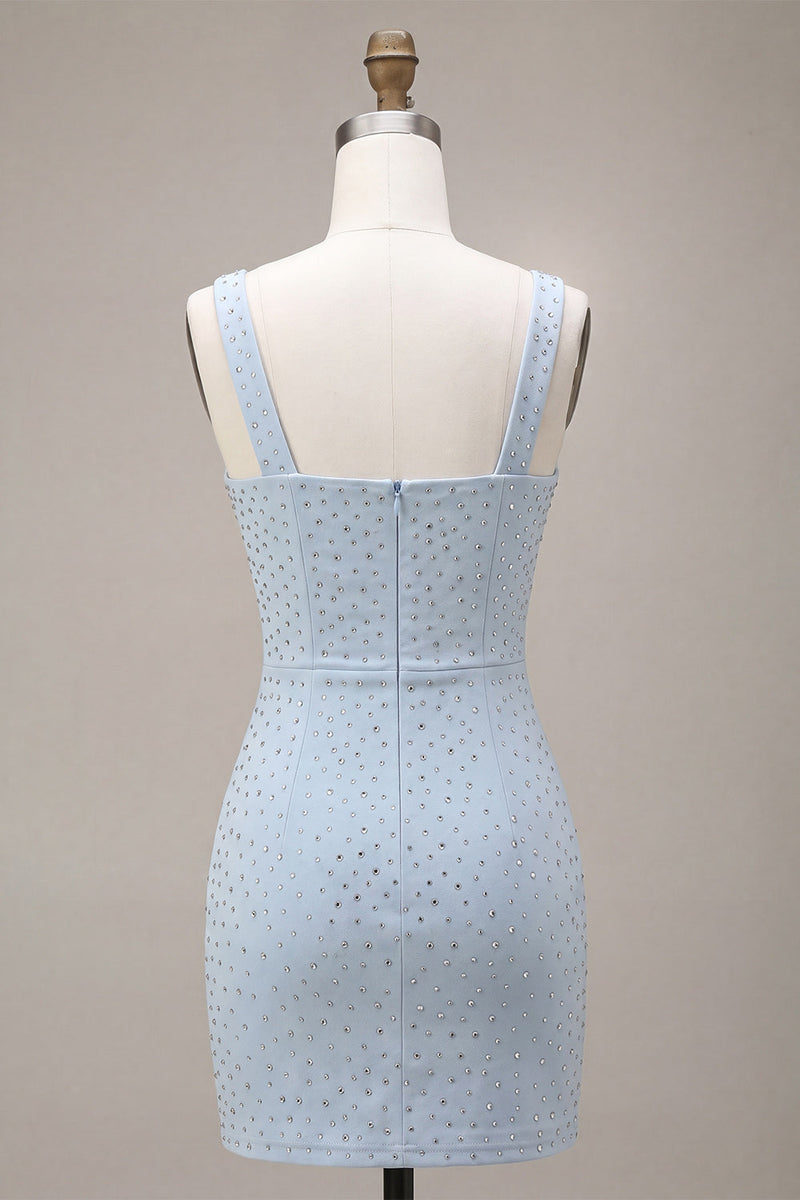 Load image into Gallery viewer, Sparkly Sky Blue Beaded Tight Short Cocktail Dress