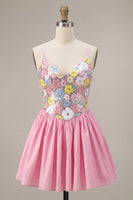 Load image into Gallery viewer, Sparkly Floral Pink Sequin A-Line Short Cocktail Dress