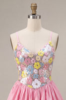 Load image into Gallery viewer, Sparkly Floral Pink Sequin A-Line Short Cocktail Dress