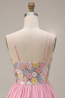 Load image into Gallery viewer, Sparkly Floral Pink Sequin A-Line Short Cocktail Dress