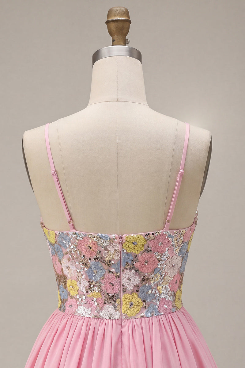 Load image into Gallery viewer, Sparkly Floral Pink Sequin A-Line Short Cocktail Dress